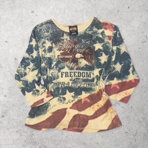 Harley-Davidson Patriotic Long Sleeve Tee - Red, Blue, Cream